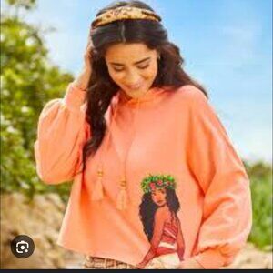 Disney Aulani Moana Cropped Hoodie Orange Org Cotton Blend Women 2X Plus Fun
